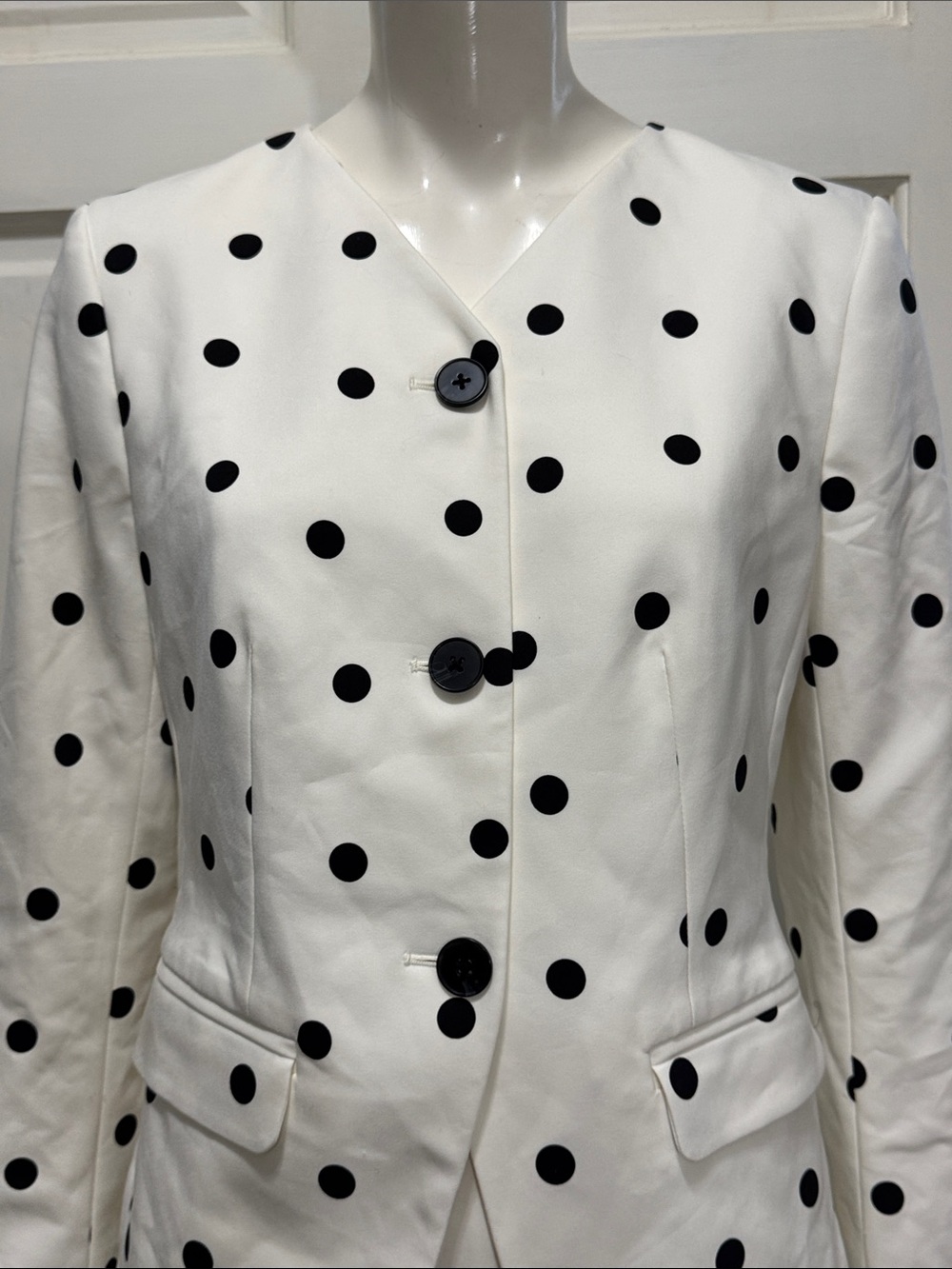 Express Editor White Polka Dot Blazer Skirt Set Stretch
Cotton 2-Piece Suit A4 - Picture 5 of 16